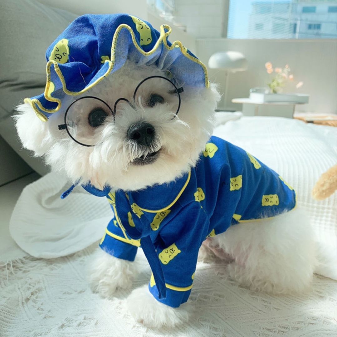Spring Cute Candy Bear Hat Pajama Set Dog Home Clothes Pure Cotton Pet Clothes