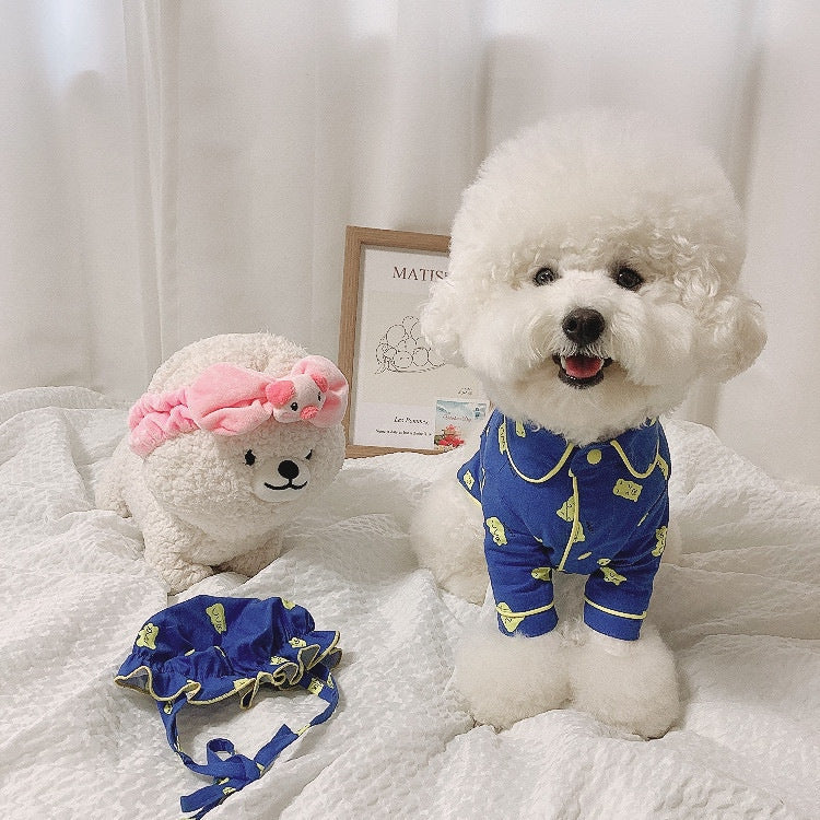 Spring Cute Candy Bear Hat Pajama Set Dog Home Clothes Pure Cotton Pet Clothes