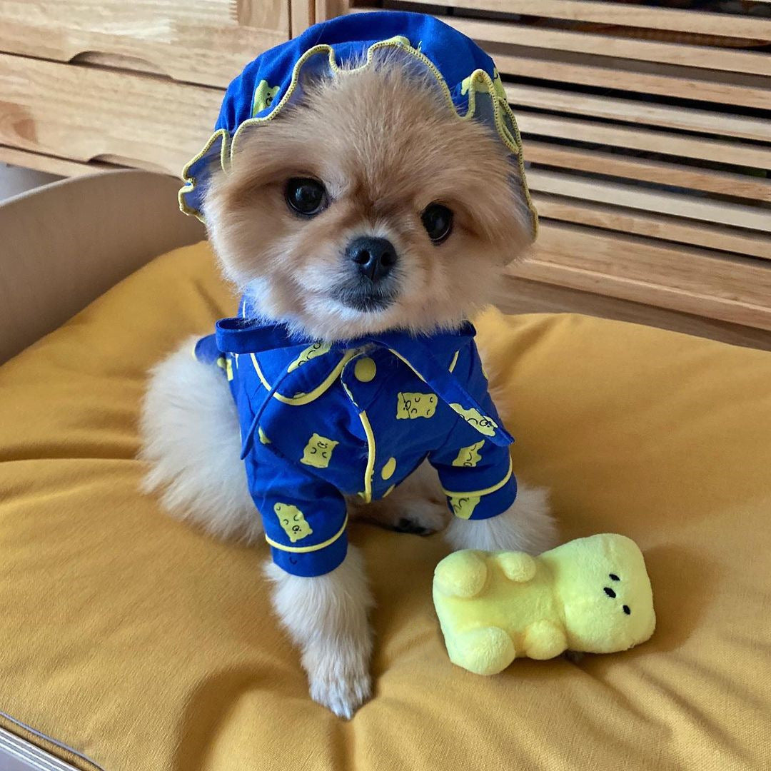 Spring Cute Candy Bear Hat Pajama Set Dog Home Clothes Pure Cotton Pet Clothes