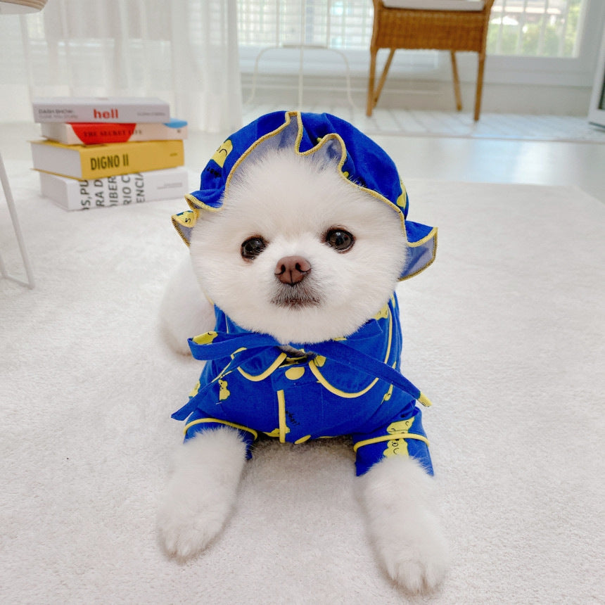 Spring Cute Candy Bear Hat Pajama Set Dog Home Clothes Pure Cotton Pet Clothes