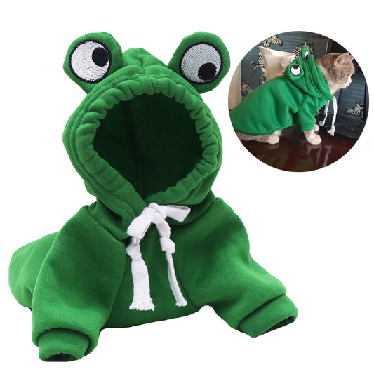 Soft Warm Cat & Dog Clothes Halloween Cosplay Frog Costume Kitten Creative Sweatshirts Pet Autumn Hoodies