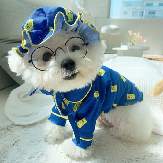 Spring Cute Candy Bear Hat Pajama Set Dog Home Clothes Pure Cotton Pet Clothes