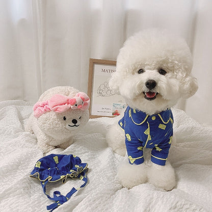 Spring Cute Candy Bear Hat Pajama Set Dog Home Clothes Pure Cotton Pet Clothes